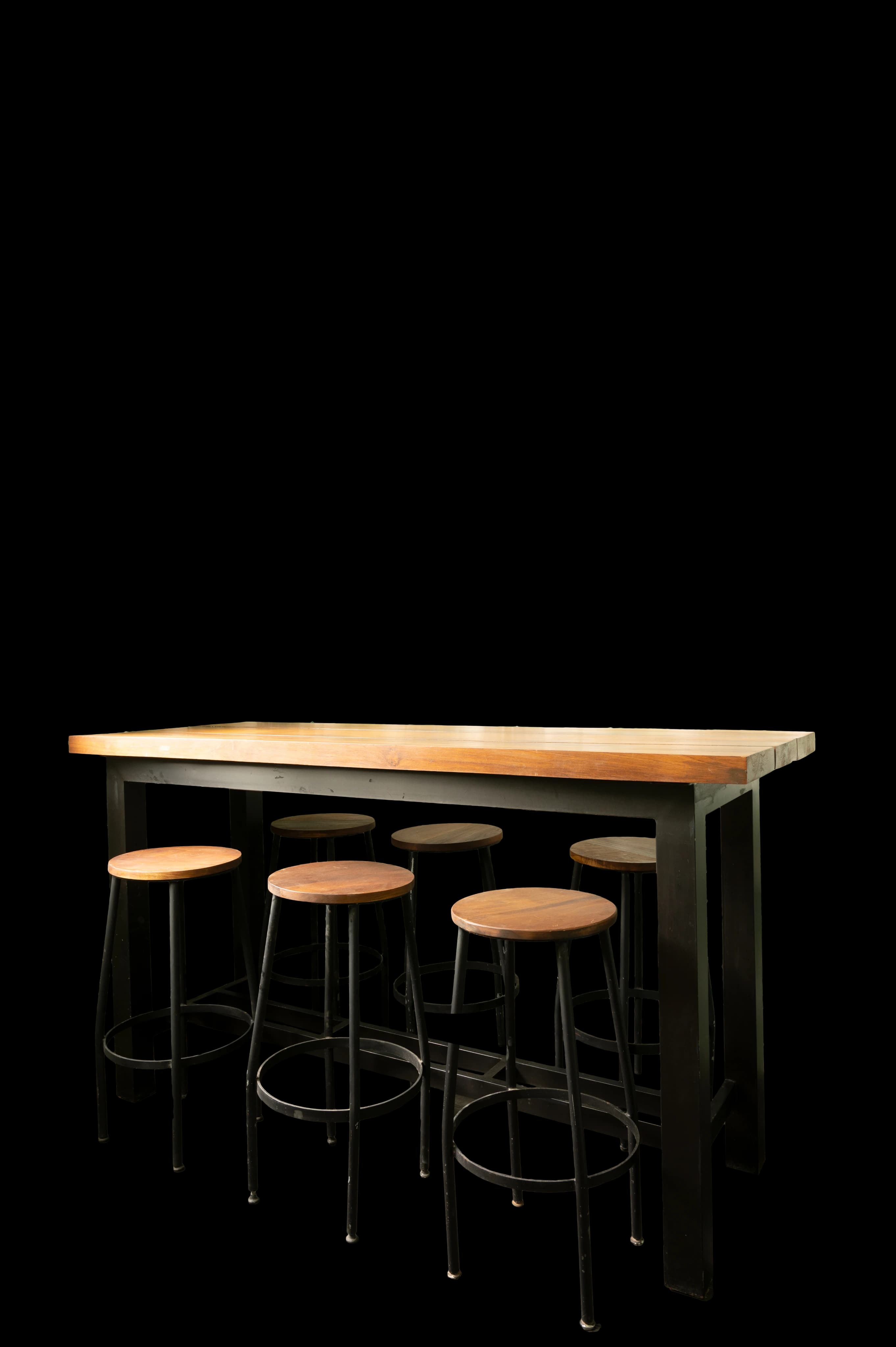 Wooden outdoor bar table with matching stools