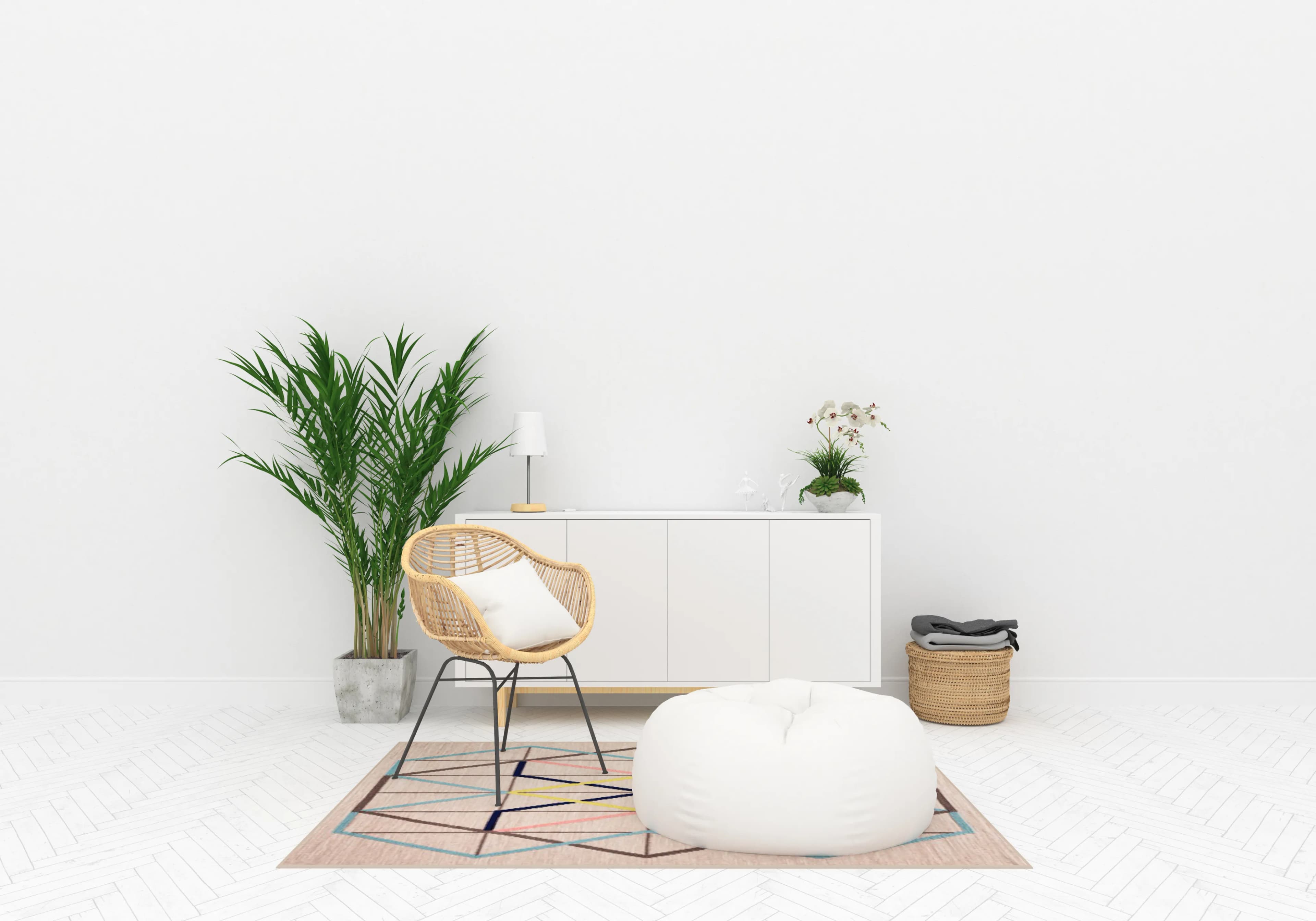 Minimal living room interior with lounge chair and furniture