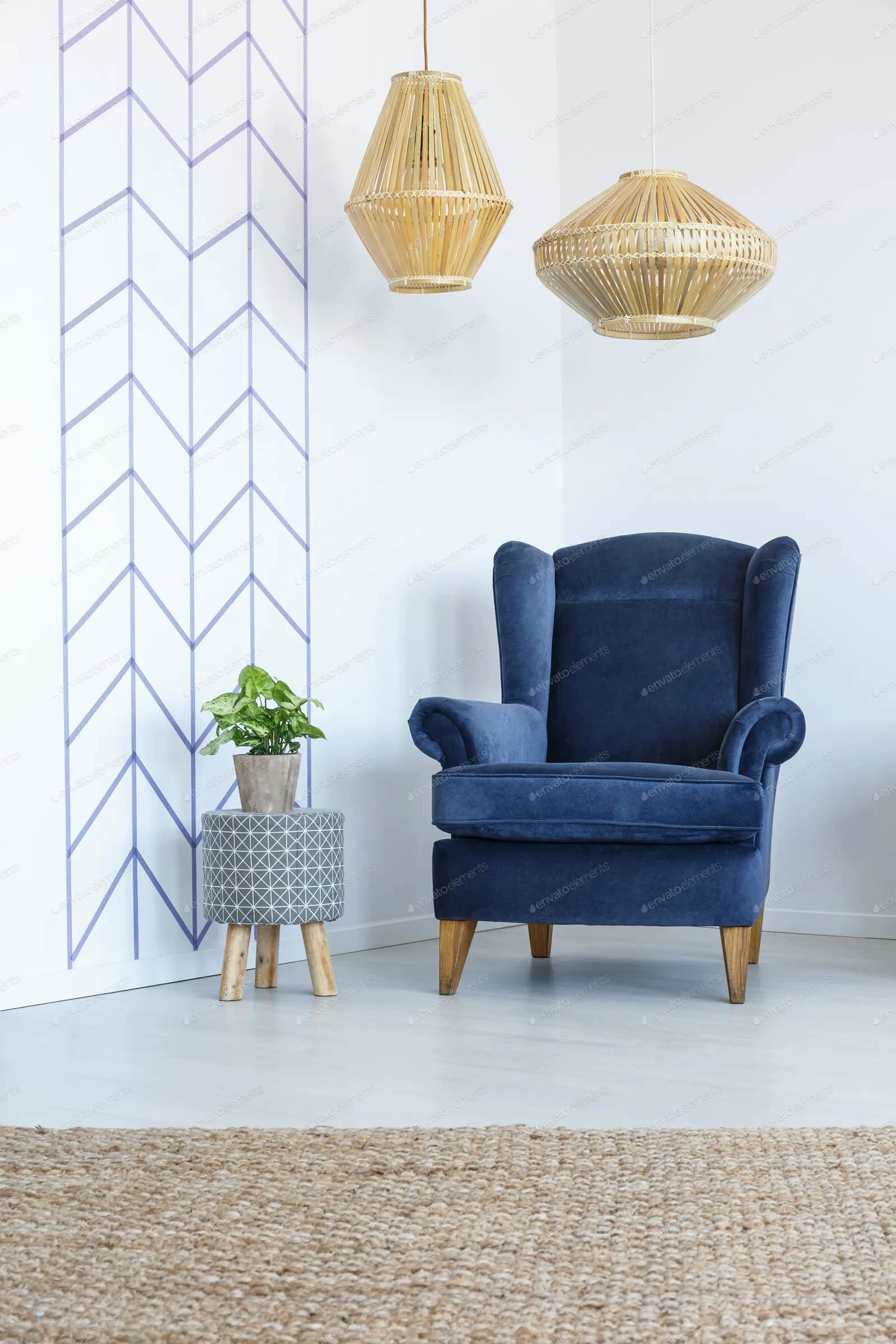 Comfortable living room with blue lounge chair